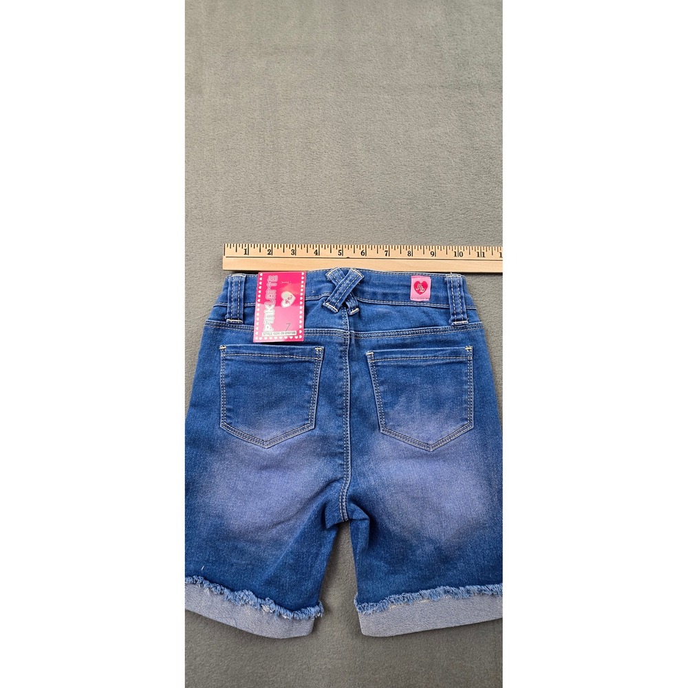 Pink Latte Girls Blue Denim Shorts Size 7 NWT Frayed Raw Hem Supersoft Comfy - Picture 3 of 10